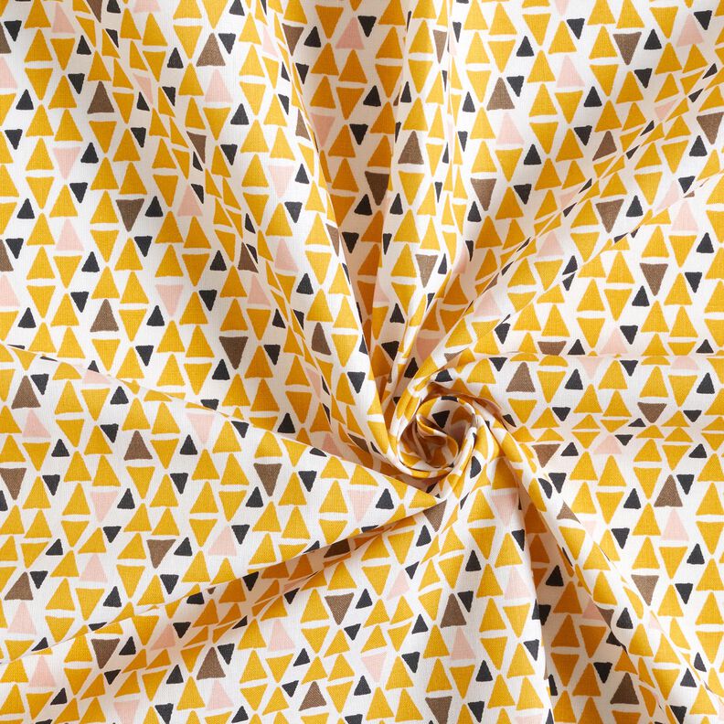 Tela de algodón Cretona triángulos mini – rosa oscuro/amarillo curry,  image number 3