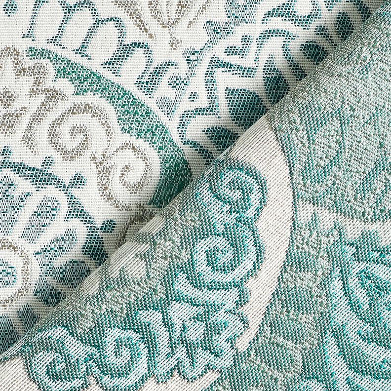 Tela decorativa Jacquard Azulejos elegantes – petroleo ligera/beige claro,  image number 4