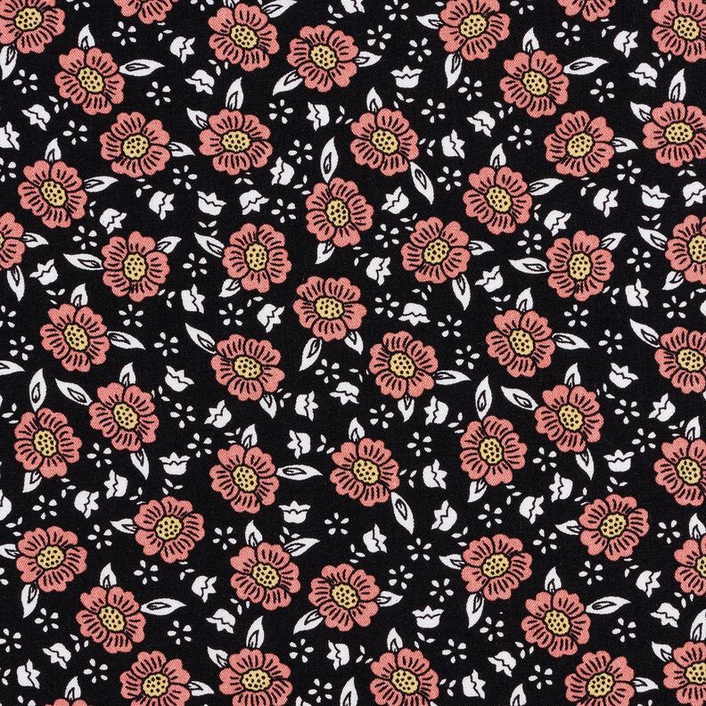 Tela de viscosa Mar de flores – negro/langosta,  image number 1