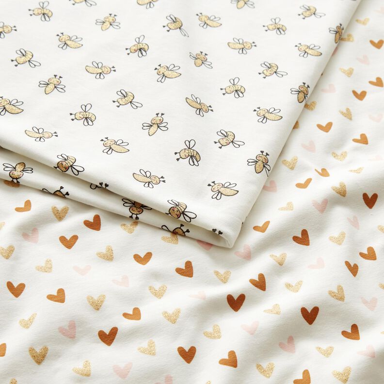 Tela de jersey de algod&oacute;n Corazones brillantes &ndash; marfil,  image number 5