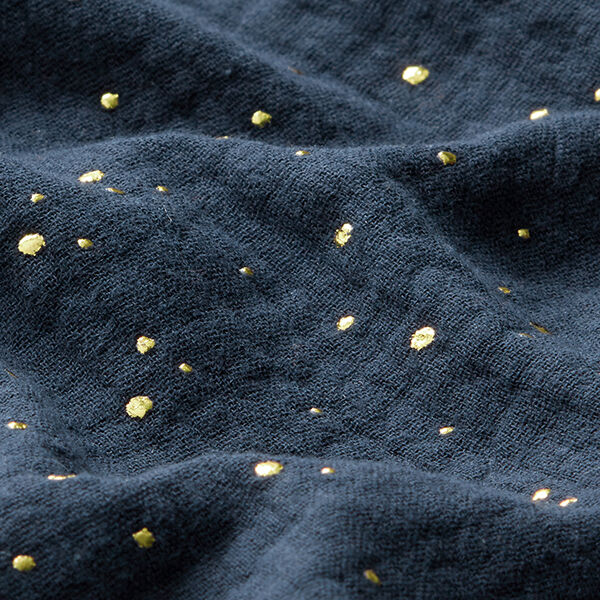 Muselina de algodón con manchas doradas dispersas – azul marino/dorado,  image number 2