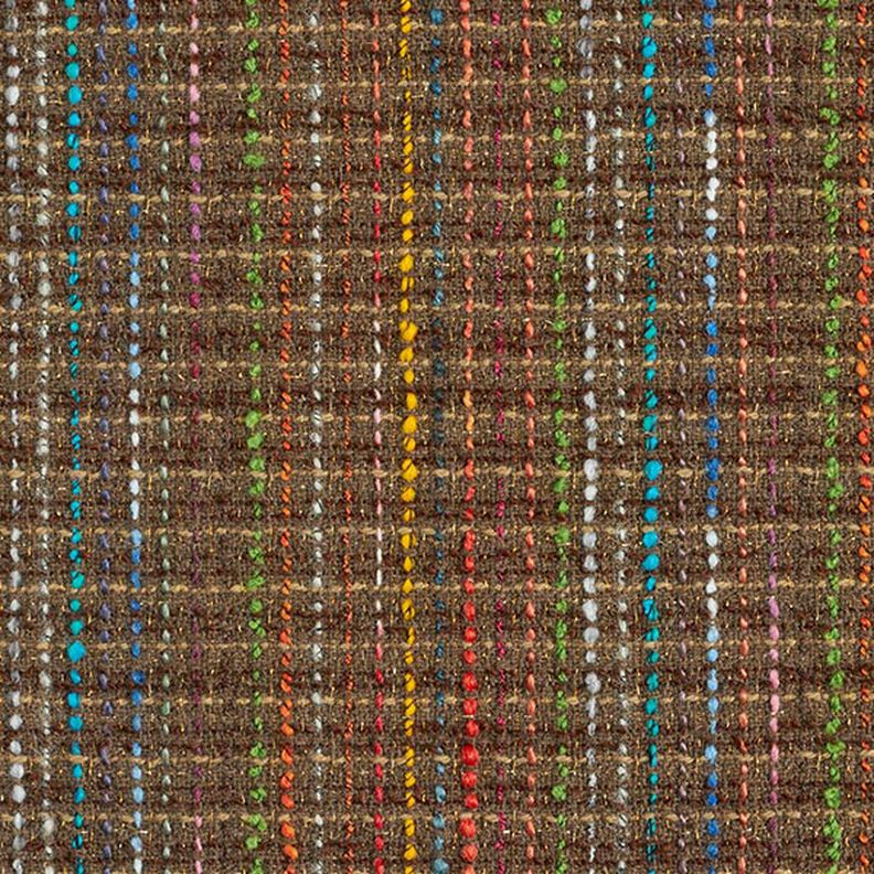 Mezcla de lana virgen bouclé a rayas de colores y lurex – marrón medio,  image number 1