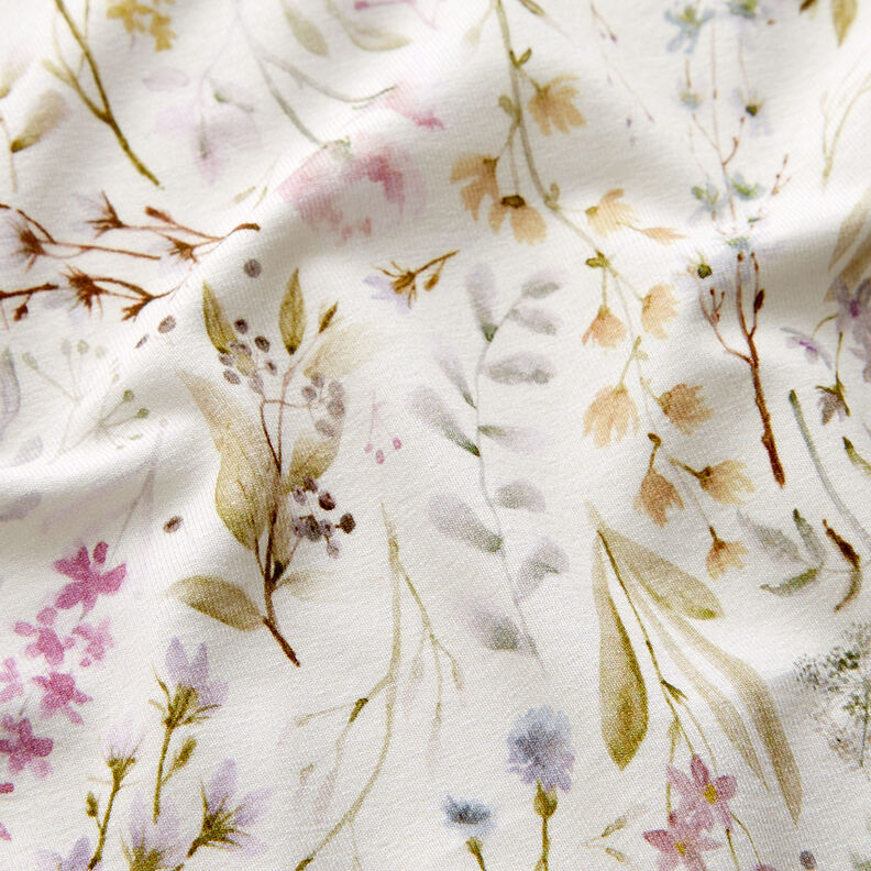 Jersey de viscosa delicadas flores y hojas – marfil,  image number 2