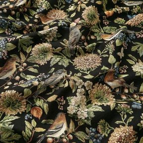 Tela decorativa Tapiz Flores y p&aacute;jaros &ndash; negro/verde, 