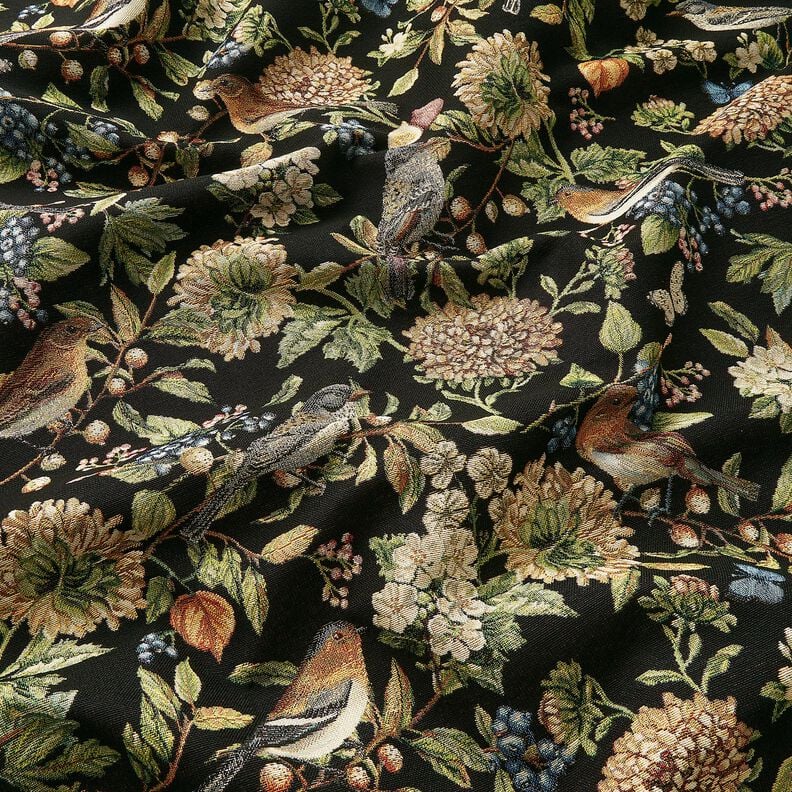 Tela decorativa Tapiz Flores y p&aacute;jaros &ndash; negro/verde,  image number 2