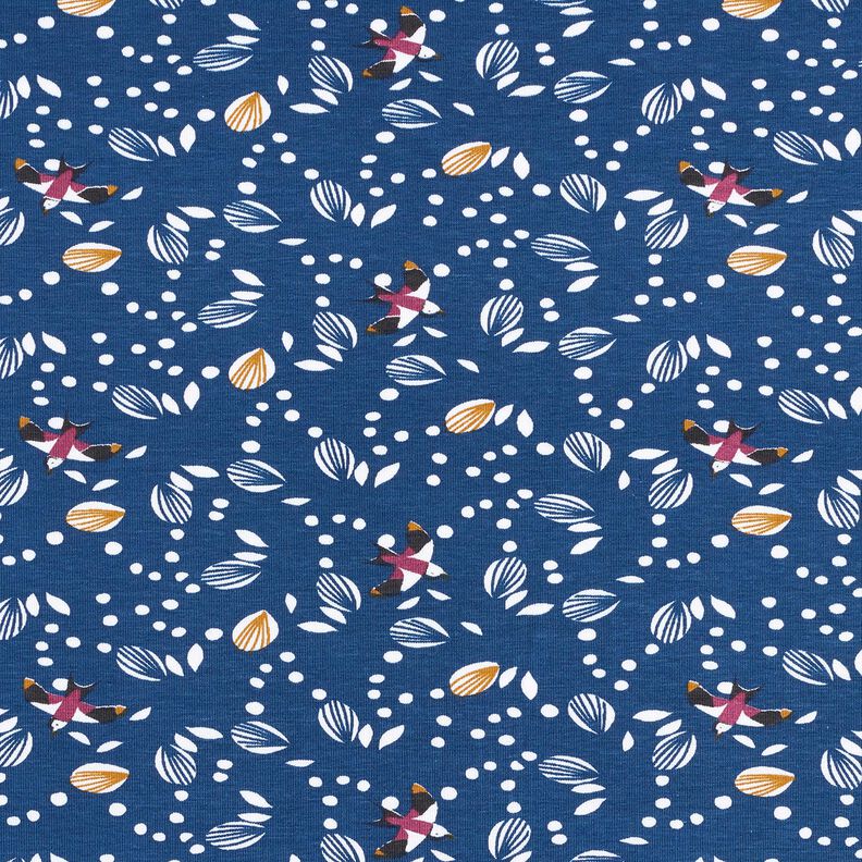 Tela de jersey de algod&oacute;n Golondrinas sobre el prado &ndash; &iacute;ndigo,  image number 1