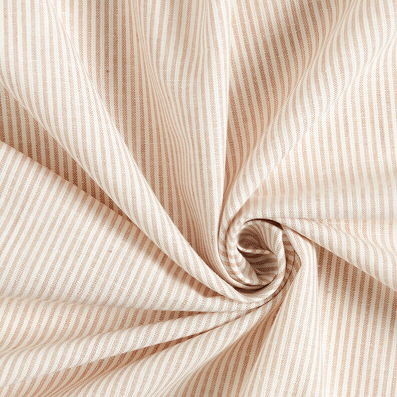 Mezcla de lino y algodón Rayas estrechas – beige/blanco lana,  image number 3