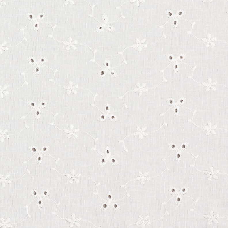 Tela de algodón con bordado de ojales y flores con zarcillos – blanco,  image number 1