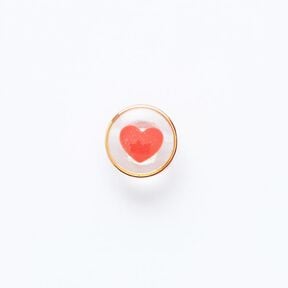 Botón con ojal con diseño de corazón y borde dorado [ Ø 11 mm ] – rojo/dorado, 