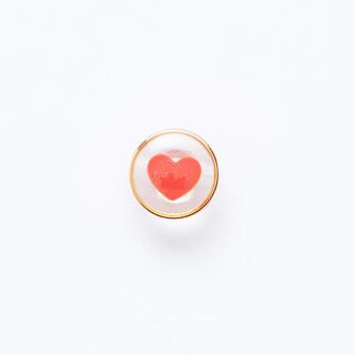 Botón con ojal con diseño de corazón y borde dorado [ Ø 11 mm ] – rojo/dorado, 