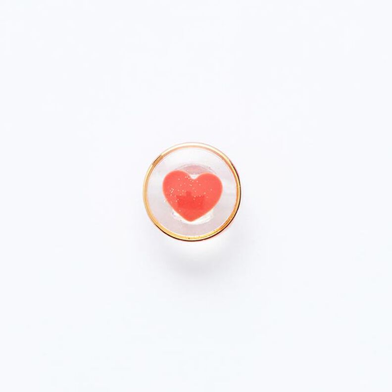 Botón con ojal con diseño de corazón y borde dorado [ Ø 11 mm ] – rojo/dorado,  image number 1
