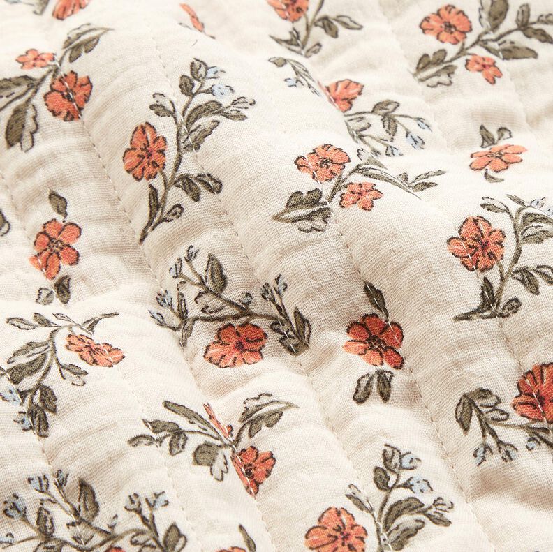 Muselina Tela acolchada Flores románticas – blanco lana/morado claro,  image number 3