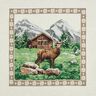 Panel decorativo Tapiz Refugio de montaña y ciervos – marrón/verde,  thumbnail number 1