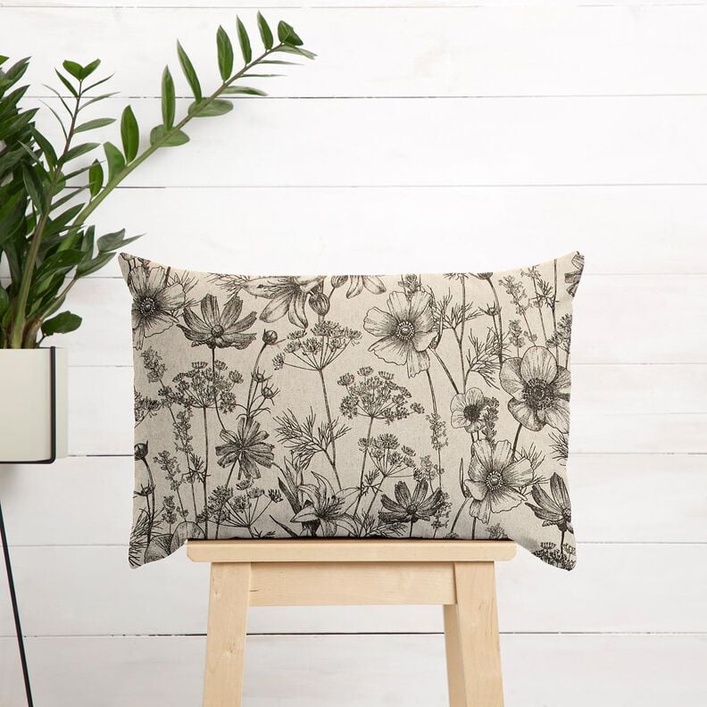 Tela decorativa Panama media Flores y hierbas &ndash; naturaleza/negro,  image number 6