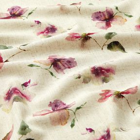 Mezcla de lino y viscosa Flores de acuarela – naturaleza/uva, 