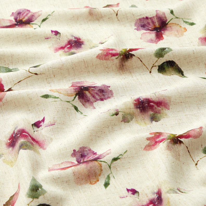 Mezcla de lino y viscosa Flores de acuarela – naturaleza/uva,  image number 2