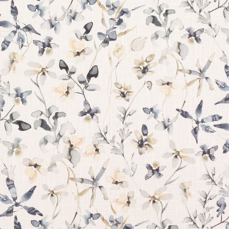 Mezcla de lino y algodón con flores primaverales tipo acuarela – blanco lana,  image number 7