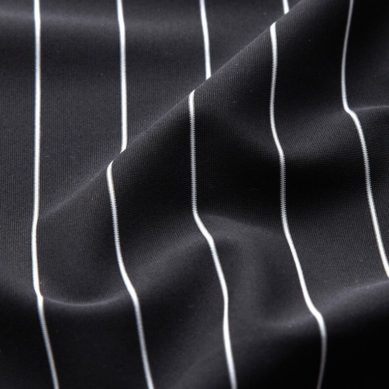 Tejido de pantalón elástico a rayas – negro/blanco,  image number 2