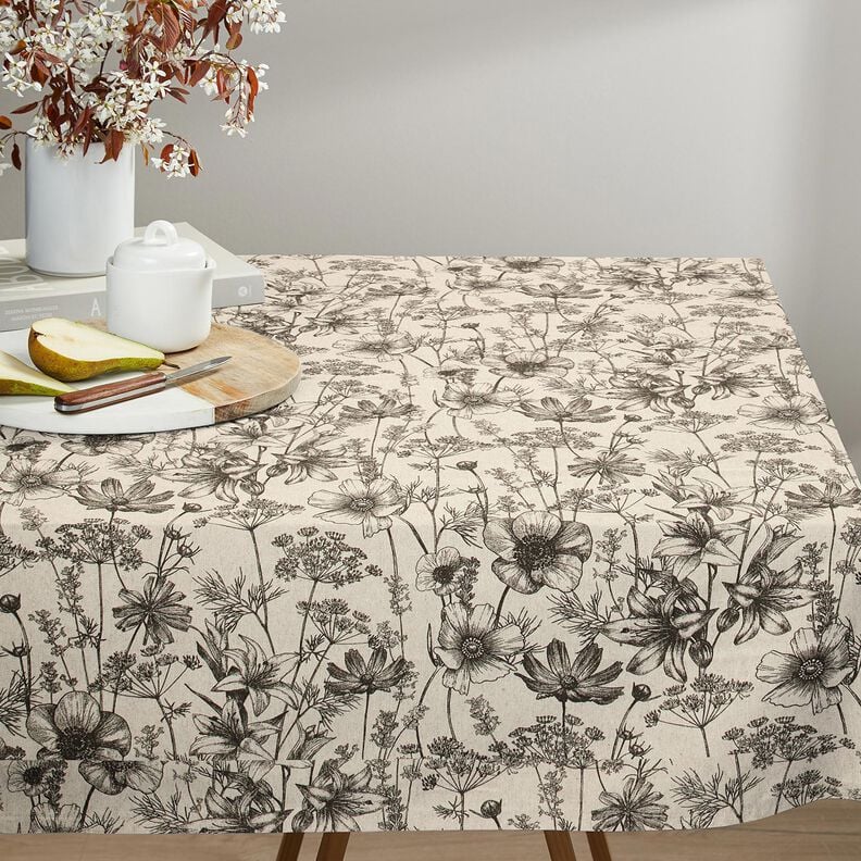 Tela decorativa Panama media Flores y hierbas &ndash; naturaleza/negro,  image number 7