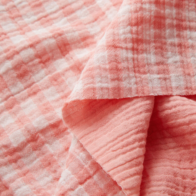 Muselina/doble arruga Hilo de cuadrados Vichy teñidos – rosa antiguo/blanco,  image number 2