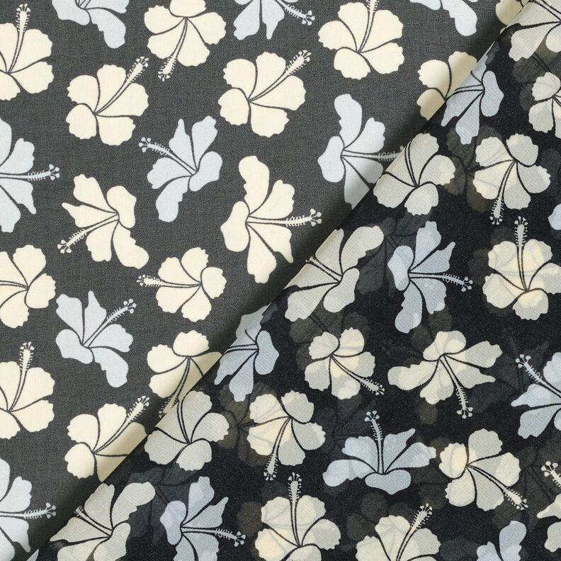 Gasa con flores de hibisco &ndash; negro/blanco,  image number 4