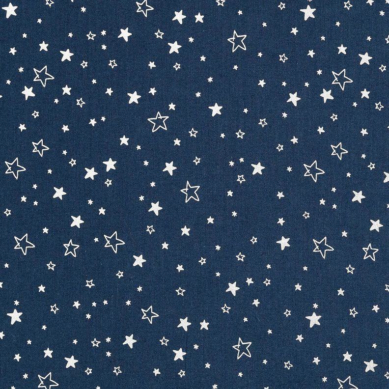Tela de algodón Popelina Estampado de lámina Estrellas navideñas – azul noche/plata metalizada,  image number 1