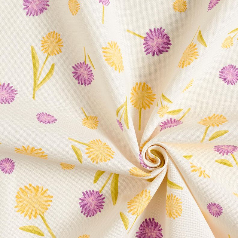 Tela decorativa Panama media pequeñas flores de primavera – blanco lana/amarillo vainilla,  image number 3