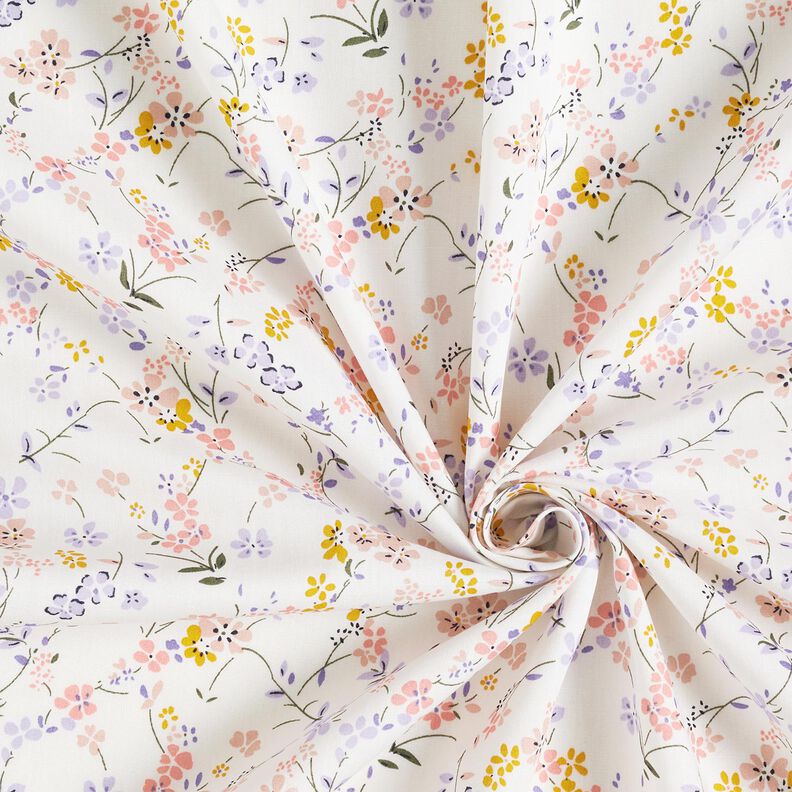 Popelina de algodón flores delicadas – blanco/lila,  image number 3