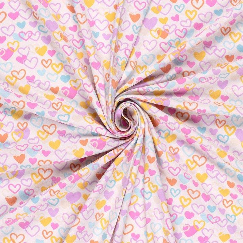 Tela de jersey de algodón Corazones pasteles – blanco lana/violeta pastel,  image number 3