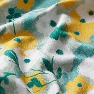 GOTS Tela de jersey de algodón Pájaros y flores | Tula Artículos B – verde pastel, 