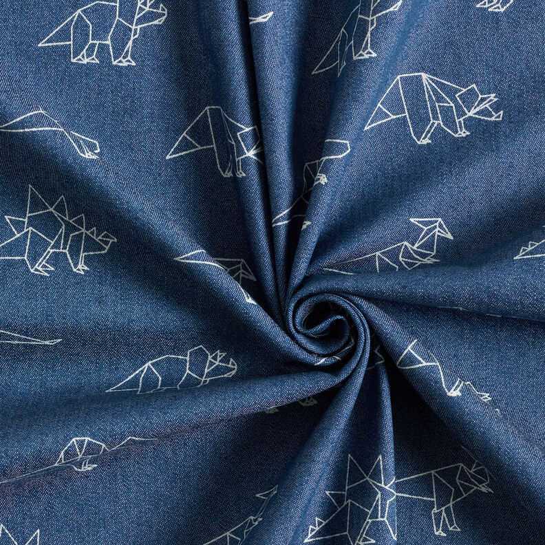 Tela vaquera Stretch Dinosaurios de origami – azul vaquero,  image number 3