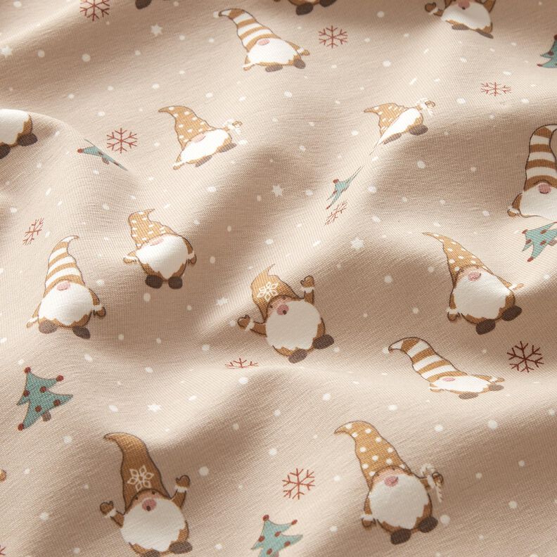 Tela de jersey de algodón Gnomos en la nieve – almendra,  image number 2