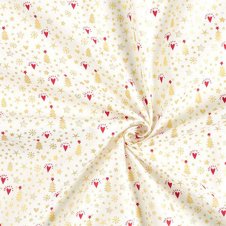 Tela de algodón Popelina Corazones y estrellas – blanco lana/dorado,  image number 3