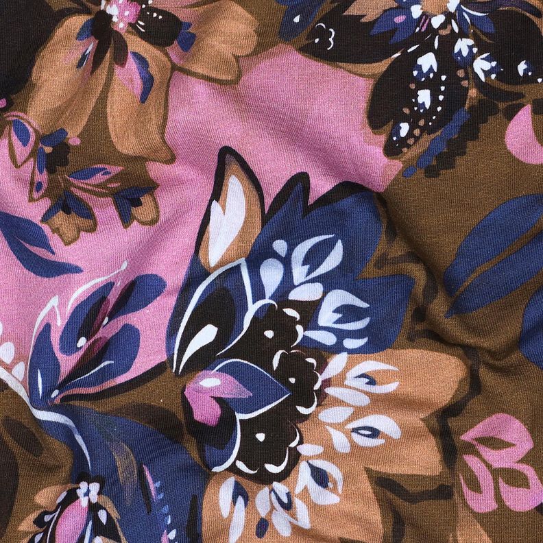 Felpa francesa veraniega Flores pintadas Impresi&oacute;n digital &ndash; &iacute;ndigo/marr&oacute;n oscuro,  image number 2
