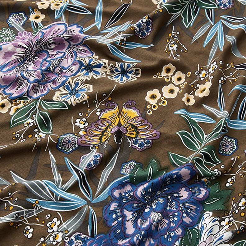 Tela de jersey de viscosa Ramo de flores – marrón,  image number 2