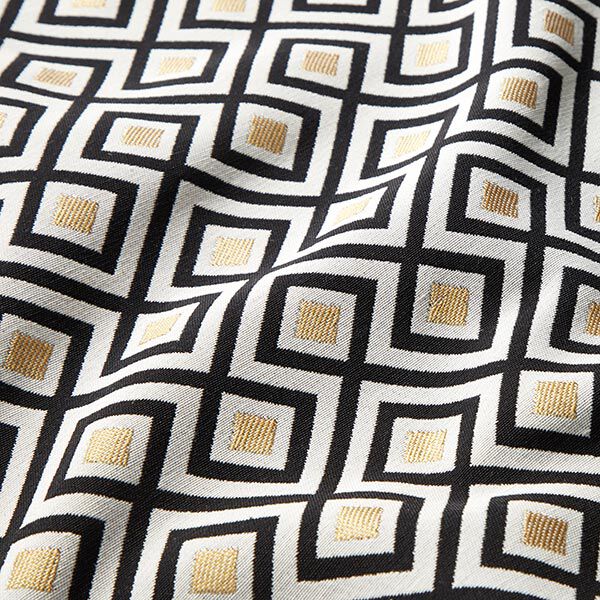 Tela decorativa Jacquard Rombos decorativos – blanco lana/dorado,  image number 2