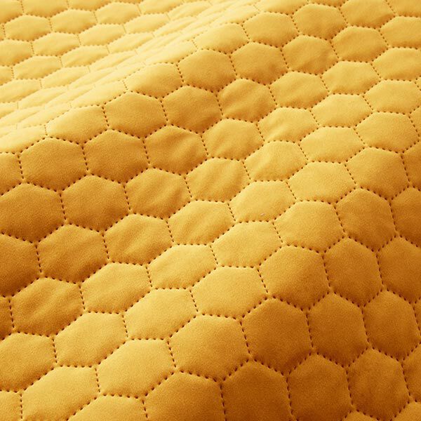 Tela de tapicería Terciopelo acolchado en diseño de panal – mostaza,  image number 2