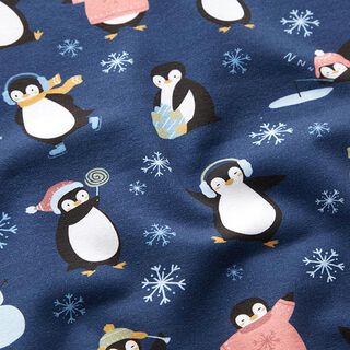 Tela de jersey de algodón Pingüinos de invierno Impresión digital – azul marino, 