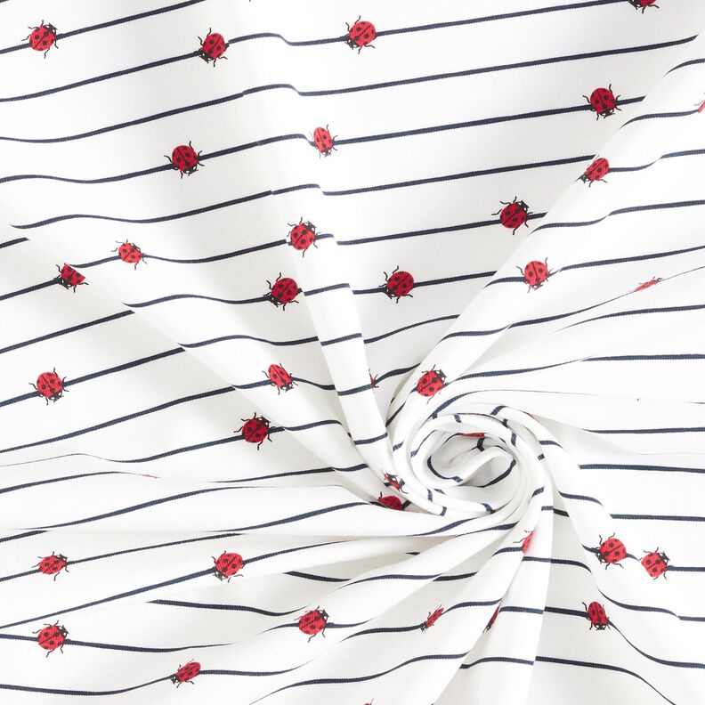 Tela de jersey de algodón Rayas y mariquitas – blanco lana,  image number 3