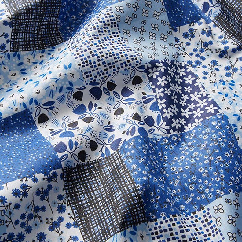 Tela de algodón Cretona Mirada de Patchwork – blanco/azul,  image number 2