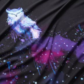 Tela de jersey de algodón Búho de invierno Panel | Glitzerpüppi – negro/uva, 