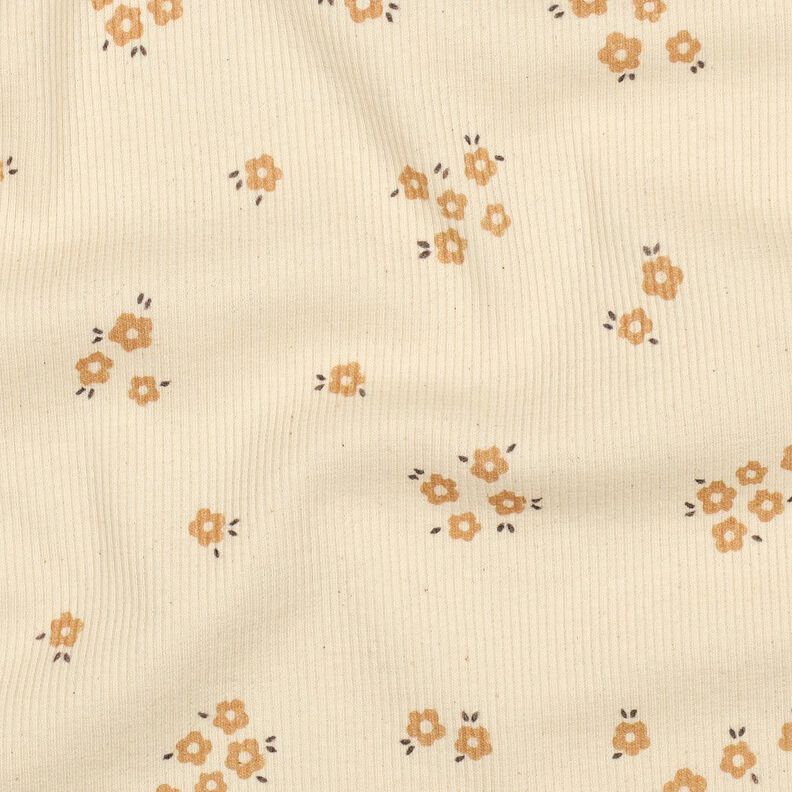 GOTS Jersey canelado Cama de flores | Poppy Fabrics &ndash; crema/marr&oacute;n avellana,  image number 2