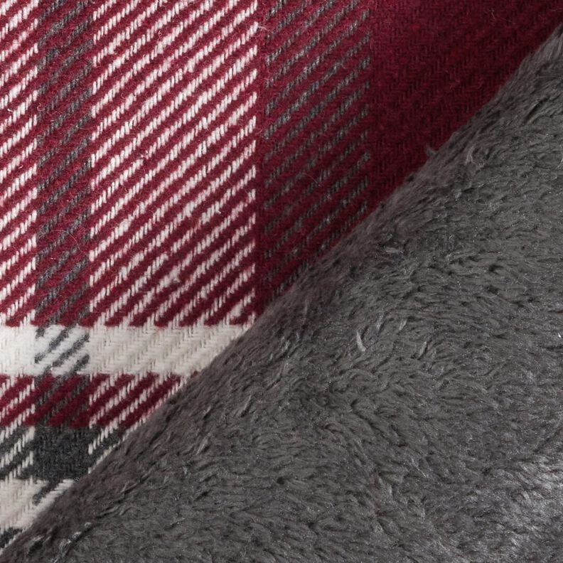 Tejido de abrigo con reverso de piel a cuadros – burdeos/gris pizarra,  image number 4