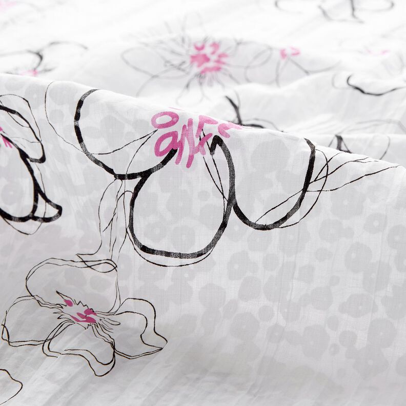 Voile arrugado de flores y estampado de leopardo – blanco/negro,  image number 5