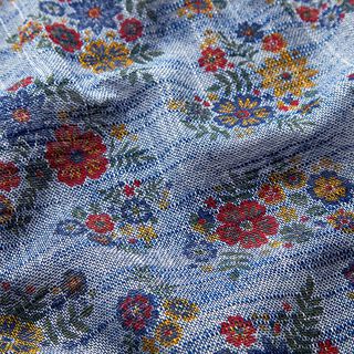 Mezcla de lino y algodón Flores de primavera exuberantes – azul marino, 