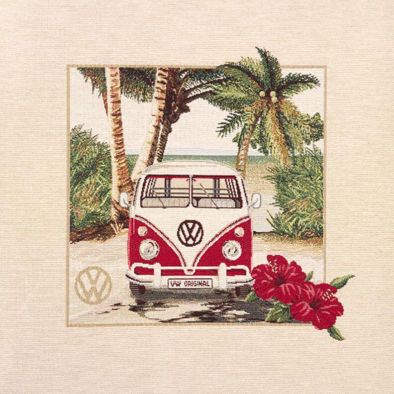 Tela decorativa Pieza de tapiz VW Bulli – naturaleza/rojo,  image number 1