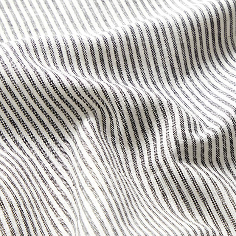 Mezcla de lino y algodón Rayas estrechas – negro/blanco lana,  image number 2