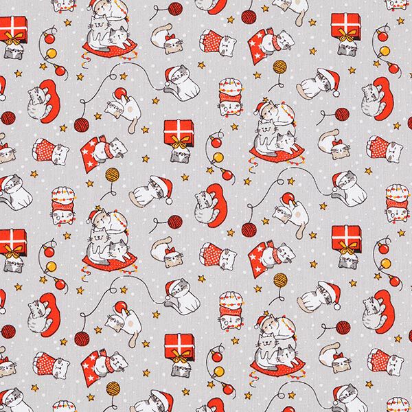 Tela de algodón Cretona Gato navideño – gris plateado/rojo – Muestra,  image number 1