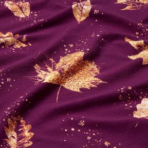 Felpa francesa Hojas doradas de otoño | Glitzerpüppi – uva/dorado, 