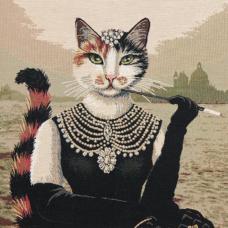 Panel Tapiz gato elegante – beige oscuro/negro,  image number 1